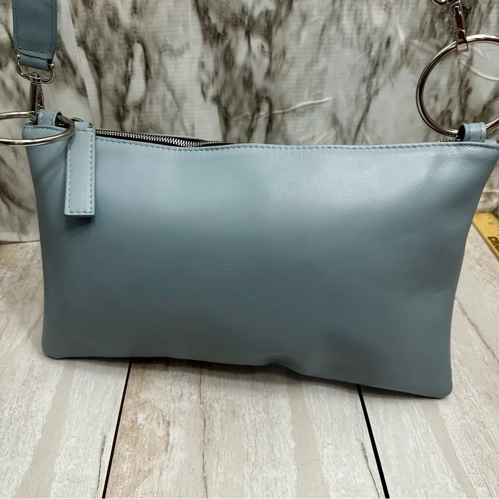 Retropose Handmade Italian Leather Boho Frosty Blue Hobo Bag Coquette Coastal